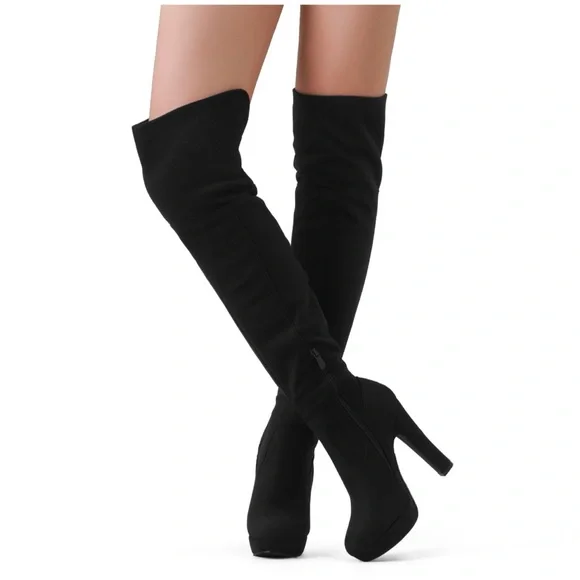 NWT Dream Pair Highplat Black Chunky thigh High Over the Knee Women's Boots 6 - Picture 1 of 12
